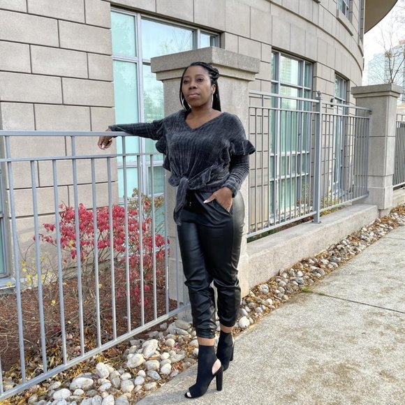 NWT Faux Leather Joggers - Black - Picture 4 of 4